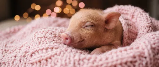 Sleeping Piglet in Pink Knitted Blanket
