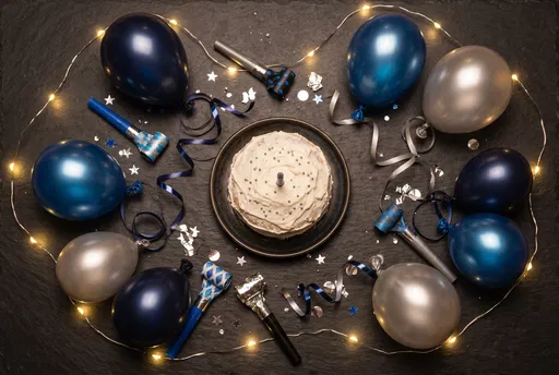 Birthday Cake And Balloons Flat Lay