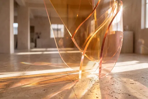 Amber Acrylic Sculpture on Travertine Floor