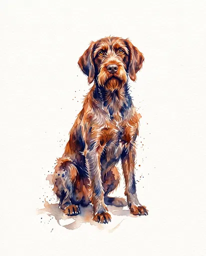 Watercolor Sitting German Wirehaired Pointer