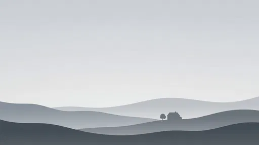 Minimalist Gray Rolling Hills and Farmhouse Illustration