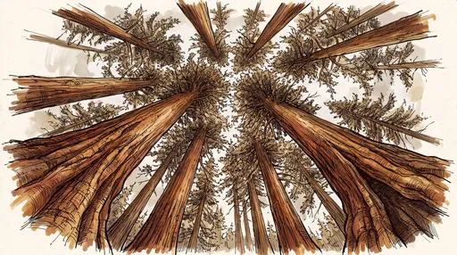 Low Angle Redwood Forest Ink Sketch