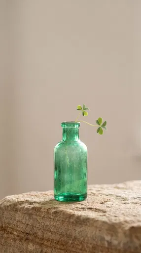 Green Glass Bottle With Shamrock Stems