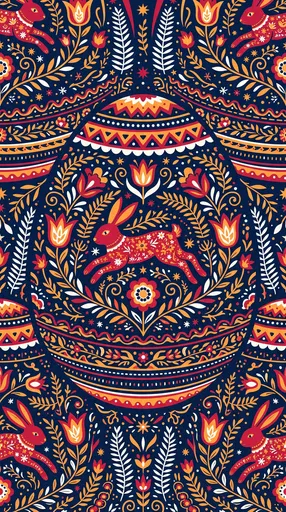 Ornate Folk Art Easter Rabbit Pattern