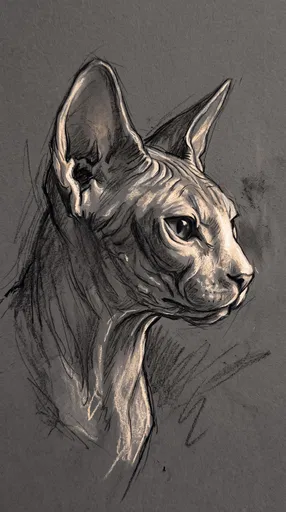 Charcoal Sketch of Sphynx Cat Profile