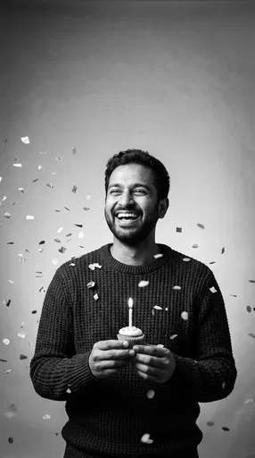 Laughing Man Holding Birthday Cupcake