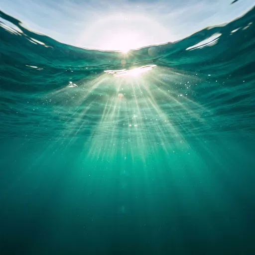 Underwater Sunbeams Through Emerald Teal Ocean