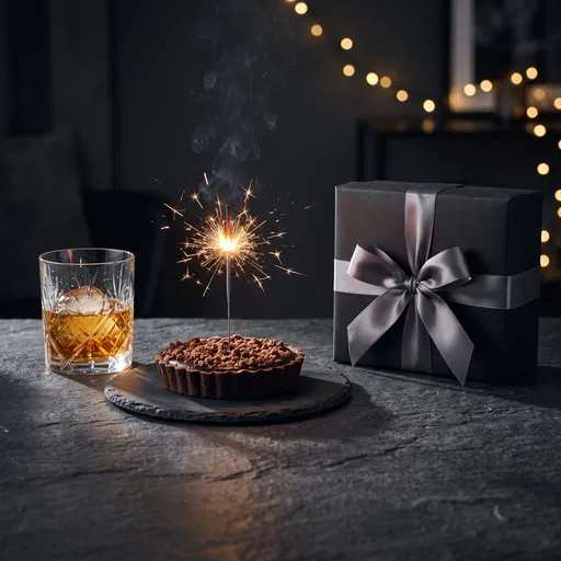 Masculine Birthday Tart with Whiskey and Gift