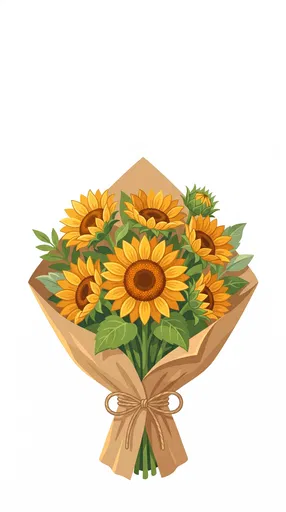 Sunflower Bouquet in Kraft Paper Illustration