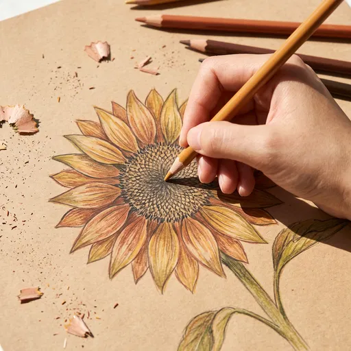 Hand Drawing Sunflower on Kraft Paper