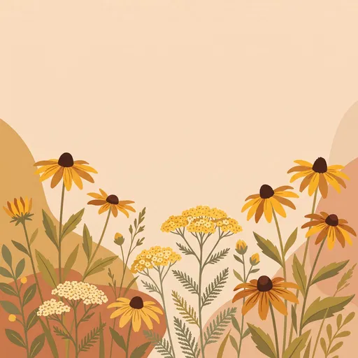 Flat Illustration of Yellow Rudbeckia and Yarrow