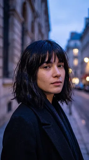 Woman With Black Bob Haircut at Twilight