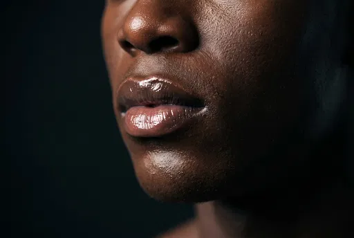 Macro Portrait of Glossy Male Lips