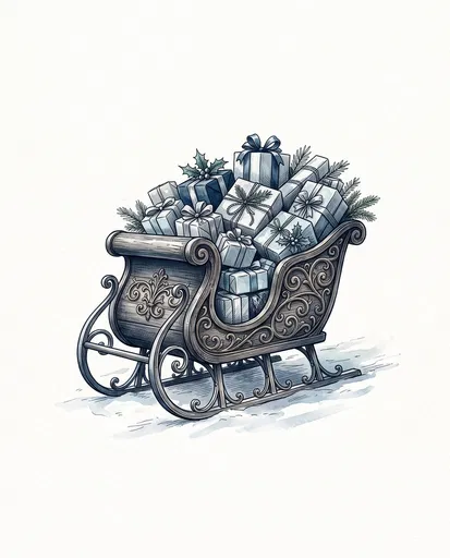 Vintage Wooden Sleigh With Christmas Presents