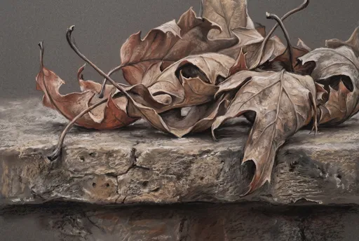Pastel Drawing of Dried Autumn Leaves
