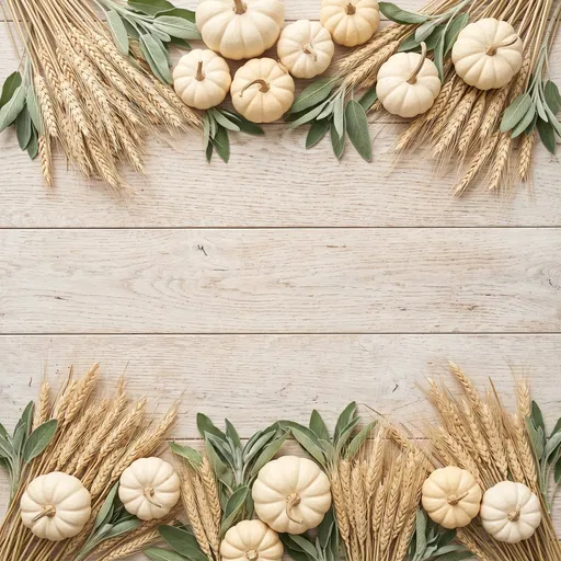 White Pumpkins and Wheat Autumn Flat Lay