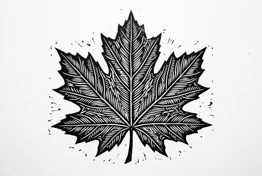 Black Woodcut Maple Leaf Illustration