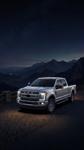 Silver Pickup Truck at Night Mountain Overlook