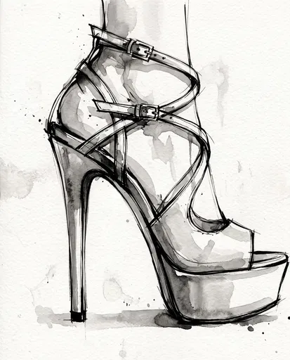 Monochrome Watercolor Sketch of Platform Stiletto
