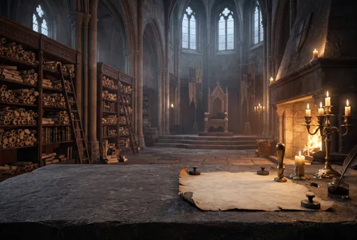 Medieval Throne Room With Stone Table Foreground
