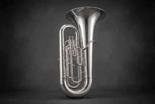 Polished Silver Tuba on Dark Backdrop