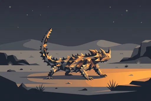 Geometric Spiny Lizard in Night Desert