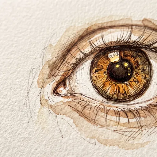 Watercolor and Ink Human Eye Sketch