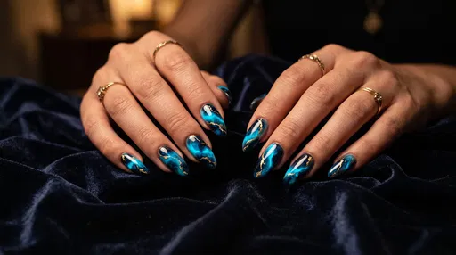 Blue and Gold Marble Nail Art