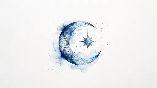 Blue Watercolor Crescent Moon and Star
