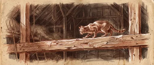 Sanguine Chalk Drawing of Barn Cat