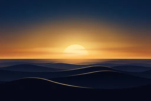 Minimalist Golden Sunset Over Ocean Waves