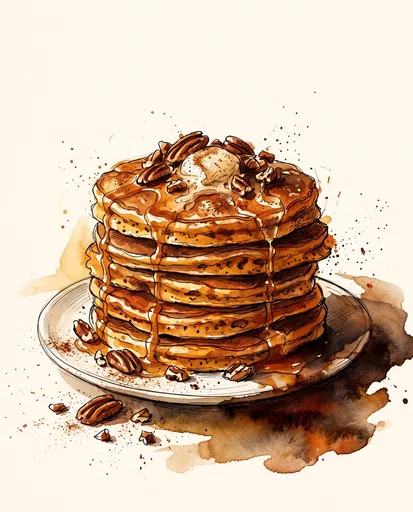 Watercolor Stack of Pecan Hotcakes Illustration