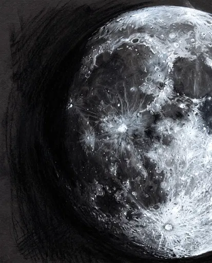 Charcoal and Pastel Waxing Moon Drawing