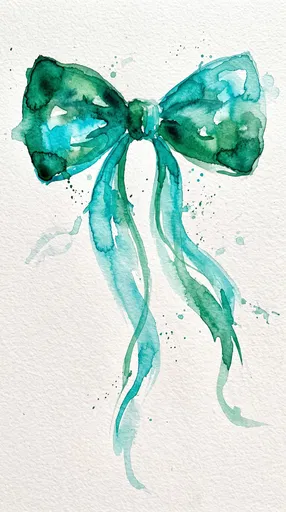 Turquoise and Emerald Watercolor Ribbon Bow