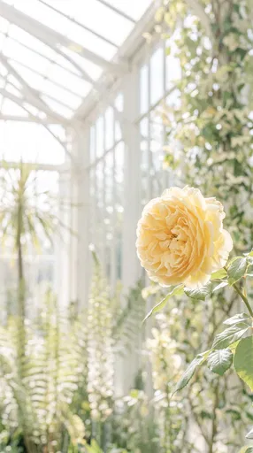Yellow Garden Rose in Sunlit Conservatory