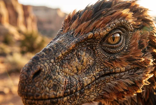 Close-Up Portrait of Feathered Utahraptor Dinosaur