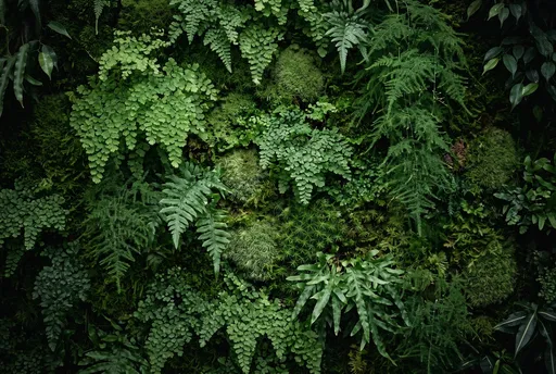 Lush Green Fern and Moss Living Wall