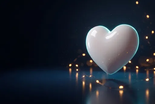 Glossy White Heart Floating Over Dark Surface