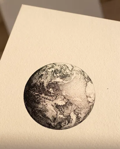 Stippled Ink Drawing of Planet Earth