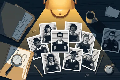 Noir Detective Desk With Suspect Mugshots