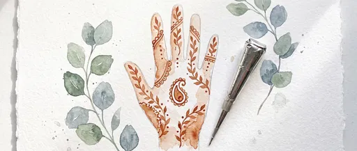 Watercolor Henna Hand Design Flat Lay