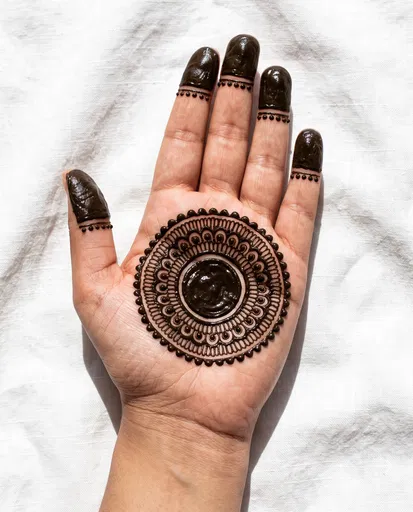 Open Palm With Fresh Gol Tikki Henna