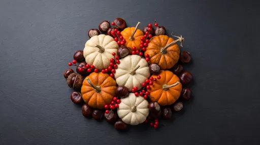 Autumn Pumpkins and Chestnuts on Slate