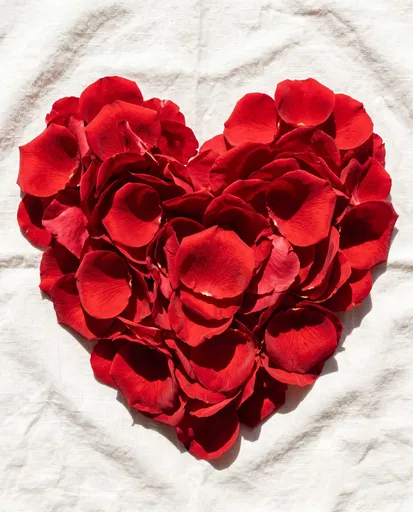 Red Rose Petals in Heart Shape