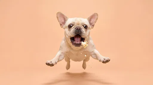 French Bulldog Leaping to Catch Popcorn