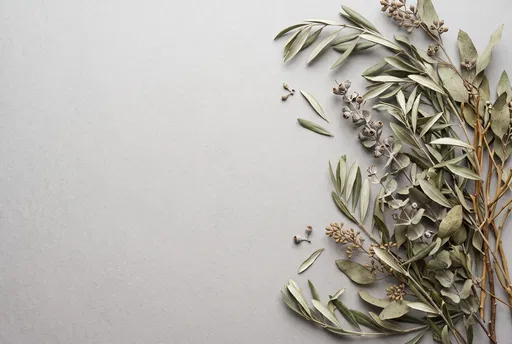 Dried Olive and Eucalyptus Branches Flat Lay