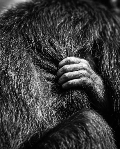 Infant Monkey Hand Gripping Dark Fur
