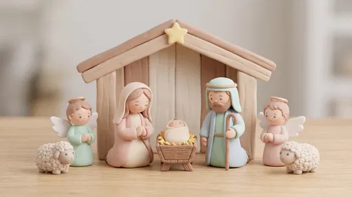 Pastel Clay Christmas Nativity Scene