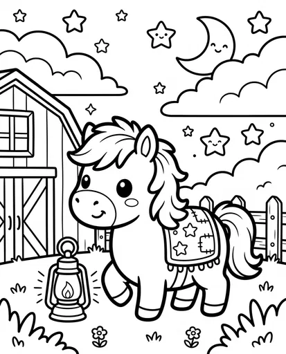Cute Kawaii Pony Night Coloring Page