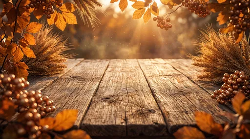 Rustic Autumn Wood Table Background